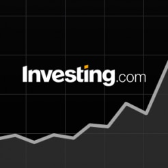 Logotipo do aplicativo Investing em fundo preto. No centro, há a palavra Investing.com em branco. Embaixo, há o desenho de um gráfico cinza. 