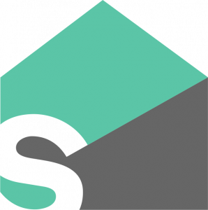Logotipo do aplicativo Splitwise, em fundo transparente, com um losango em verde e um triângulo cinza cortando o losango. Ao lado, encontra-se a letra "S".